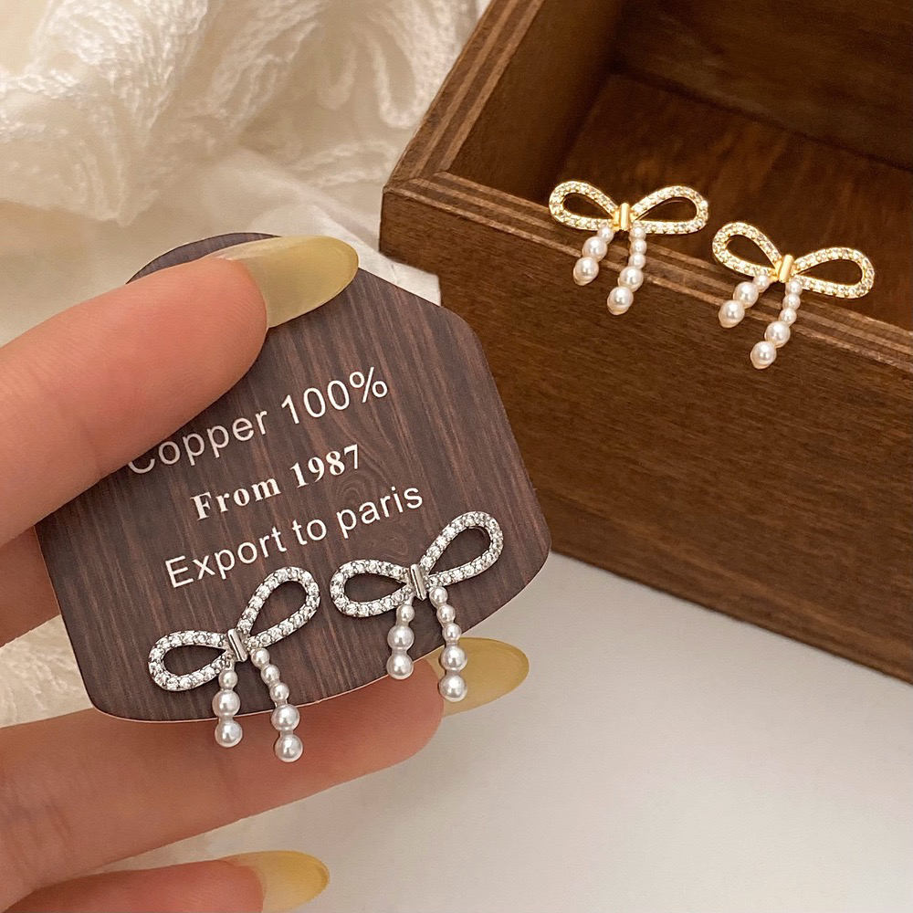 铜合金耳饰 韩版复古蝴蝶结耳环 百搭精致耳钉 设计感甜美法式