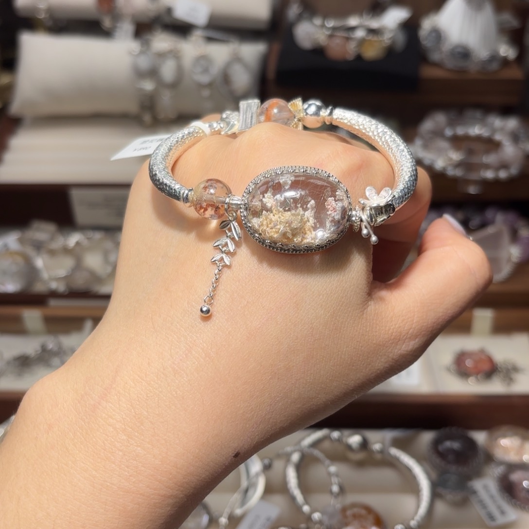 水晶手链银S925镶嵌叶*幽灵