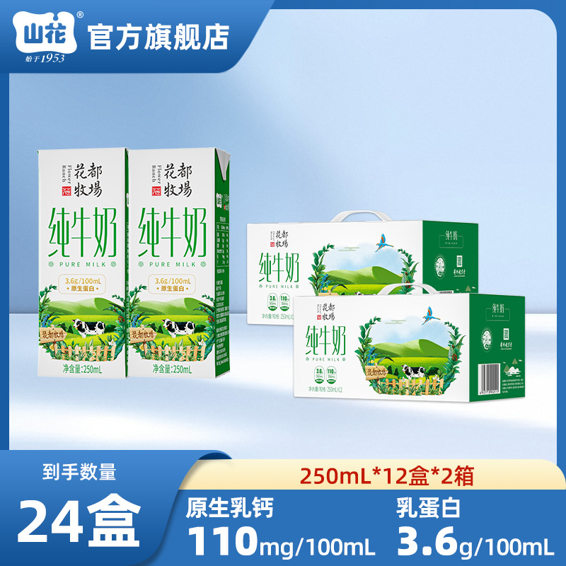 【奶味浓郁】山花花都牧场3.6g乳蛋白营养早餐奶250ml*12盒*2箱牛奶