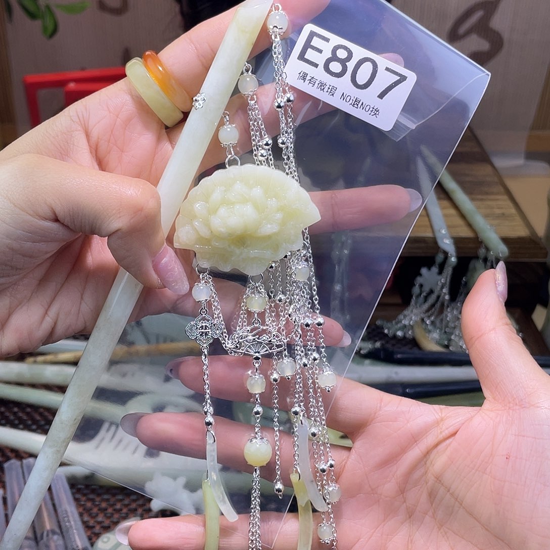 蛇纹石玉发饰银S925镀金镶嵌乍****店