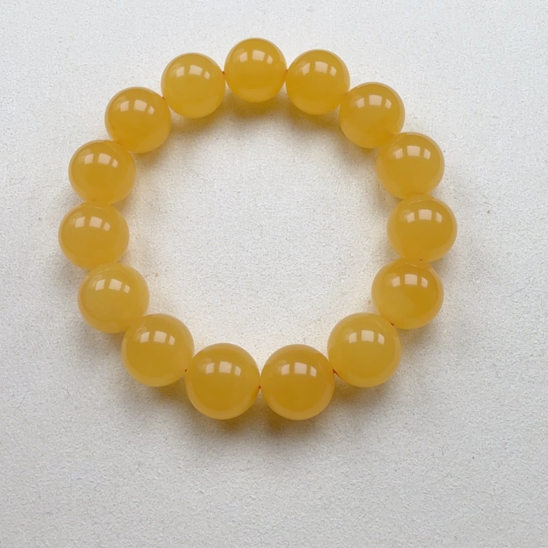 手串蜜蜡未镶嵌14+焦皮料鸡油红圆珠手串