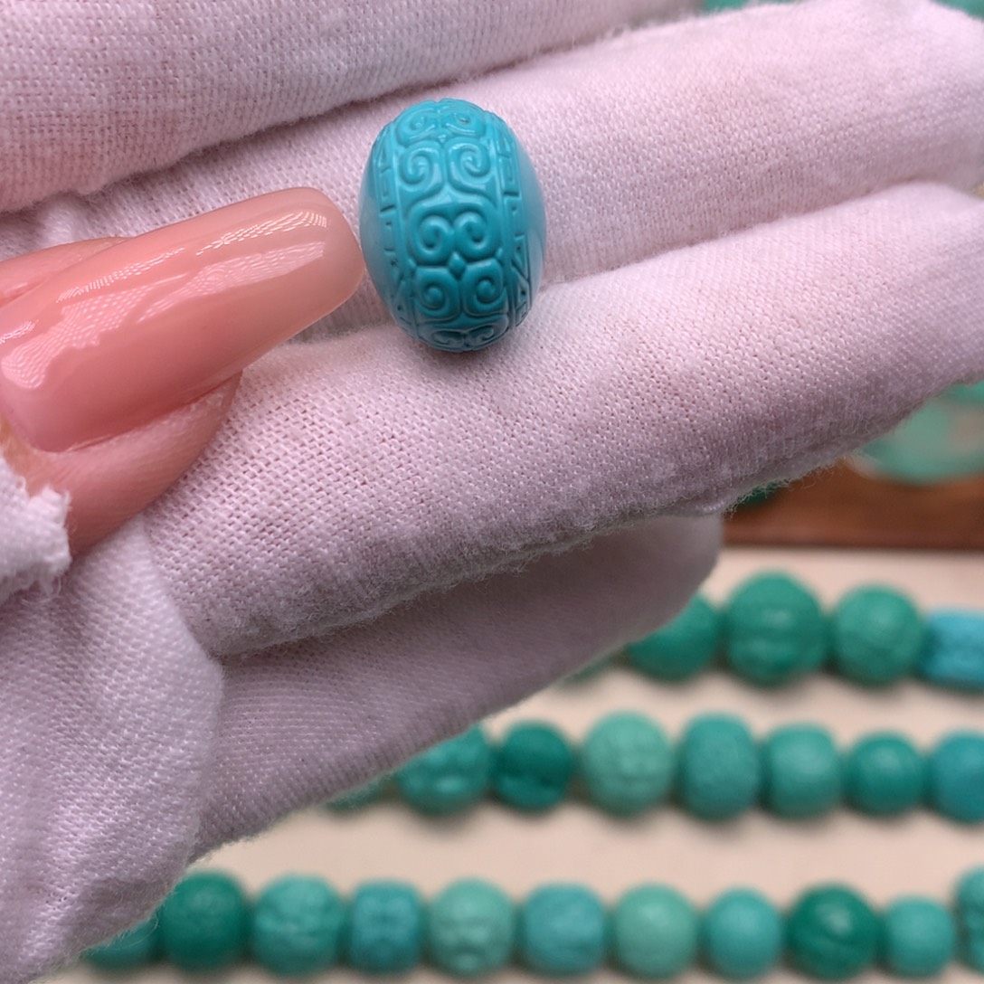 手工精工雕刻回纹鼓珠卡14.8