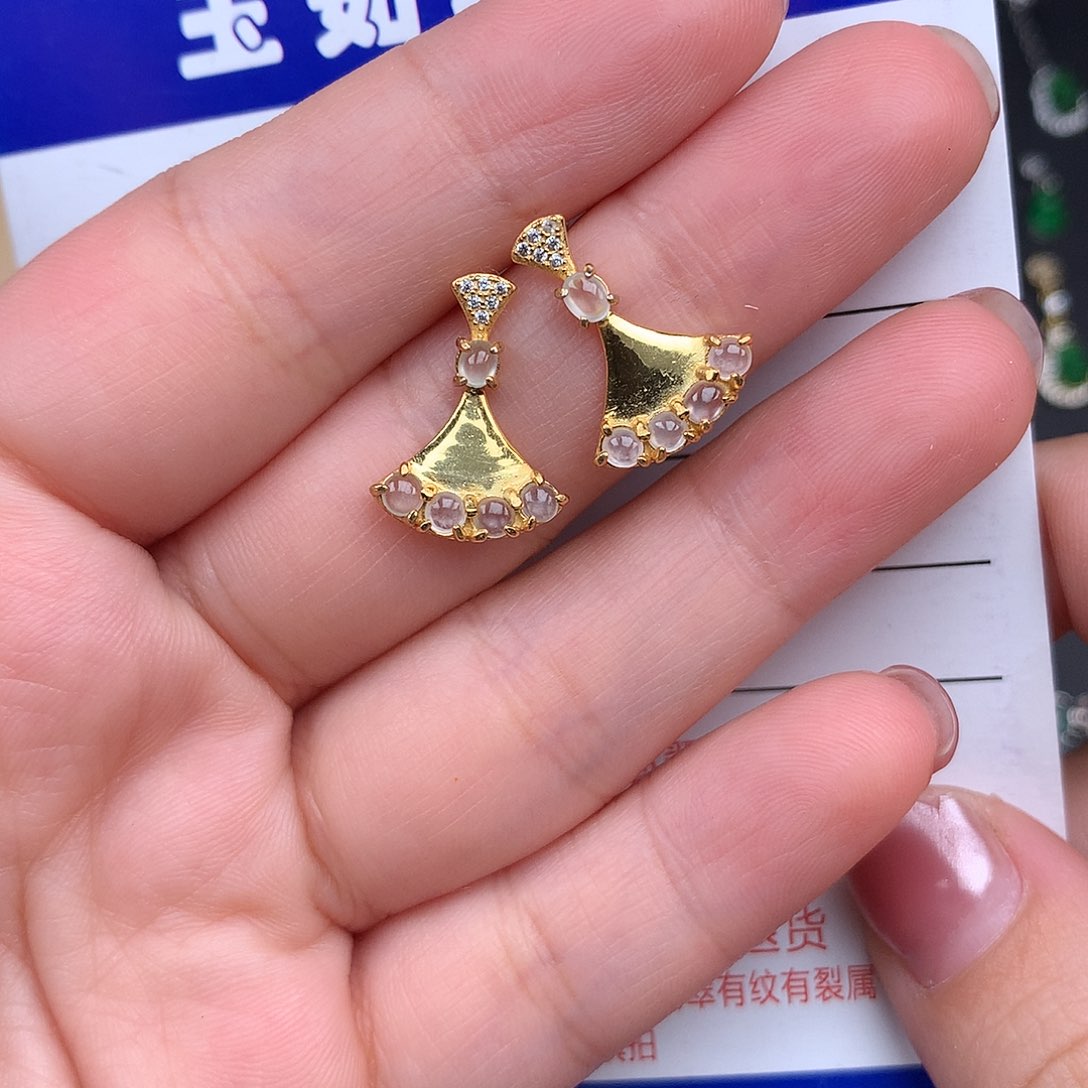 翡翠耳饰银S925镶嵌耳饰925