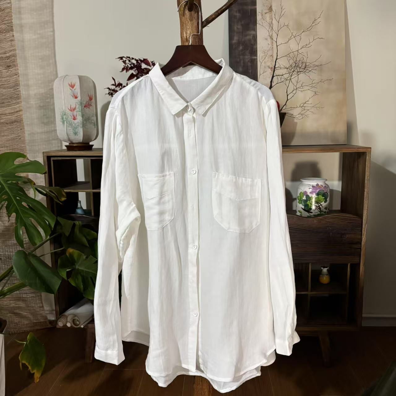 【大梅子推荐】设计款亚麻翻领衬衫X0095A