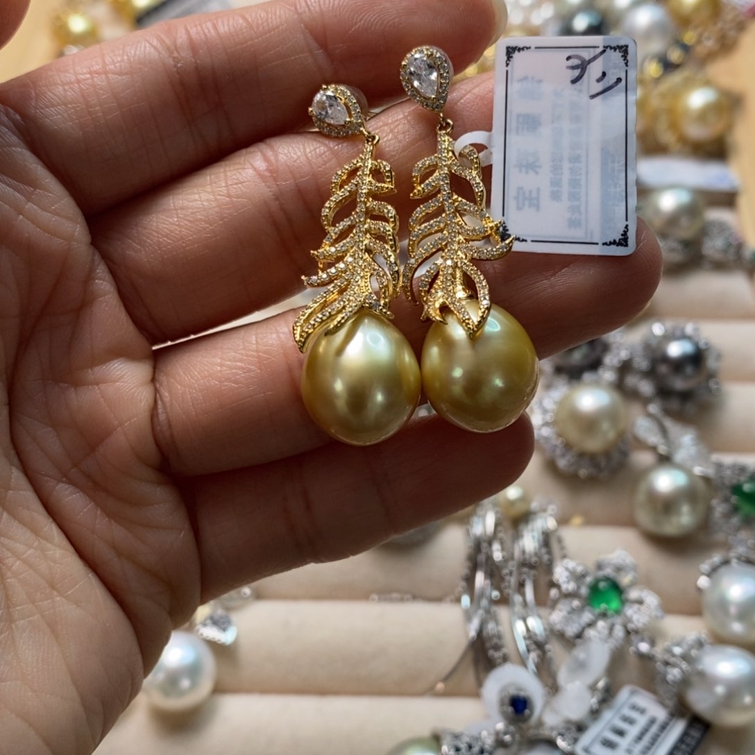 海水珍珠耳饰银S925镶嵌