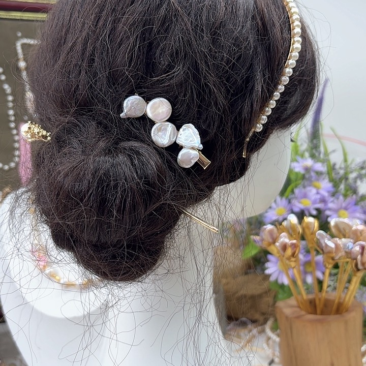 银S925镶嵌淡水珍珠发饰