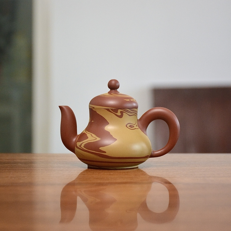 高梨壶 章炜勤制 潮州手拉朱泥壶章氏河记工夫茶具紫砂茶器梨形壶