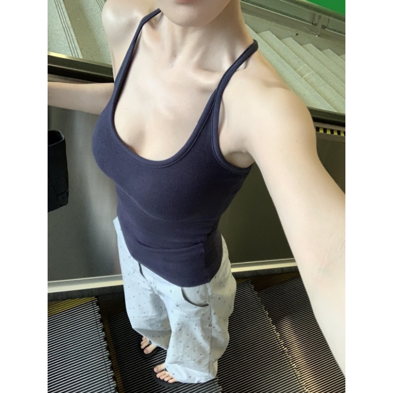 挂脖吊带背心女外穿性感美背辣妹收腰显瘦内搭带胸垫工字背上衣夏