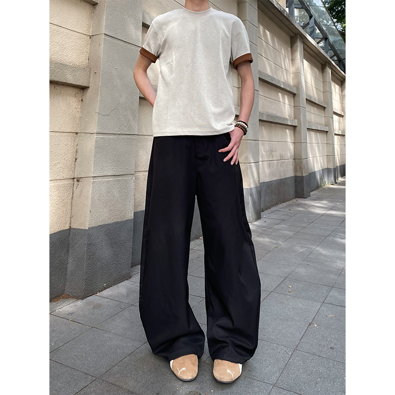 Focus221 简约高级感通勤黑色弯刀西裤男女美式垂坠阔腿休闲裤