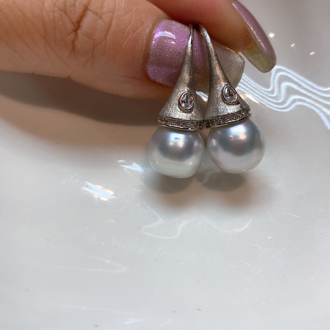 海水珍珠耳饰银S925镶嵌