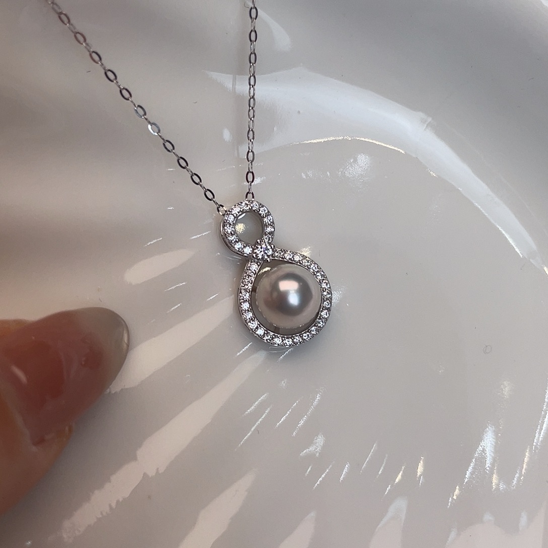 项链银S925镶嵌海水珍珠