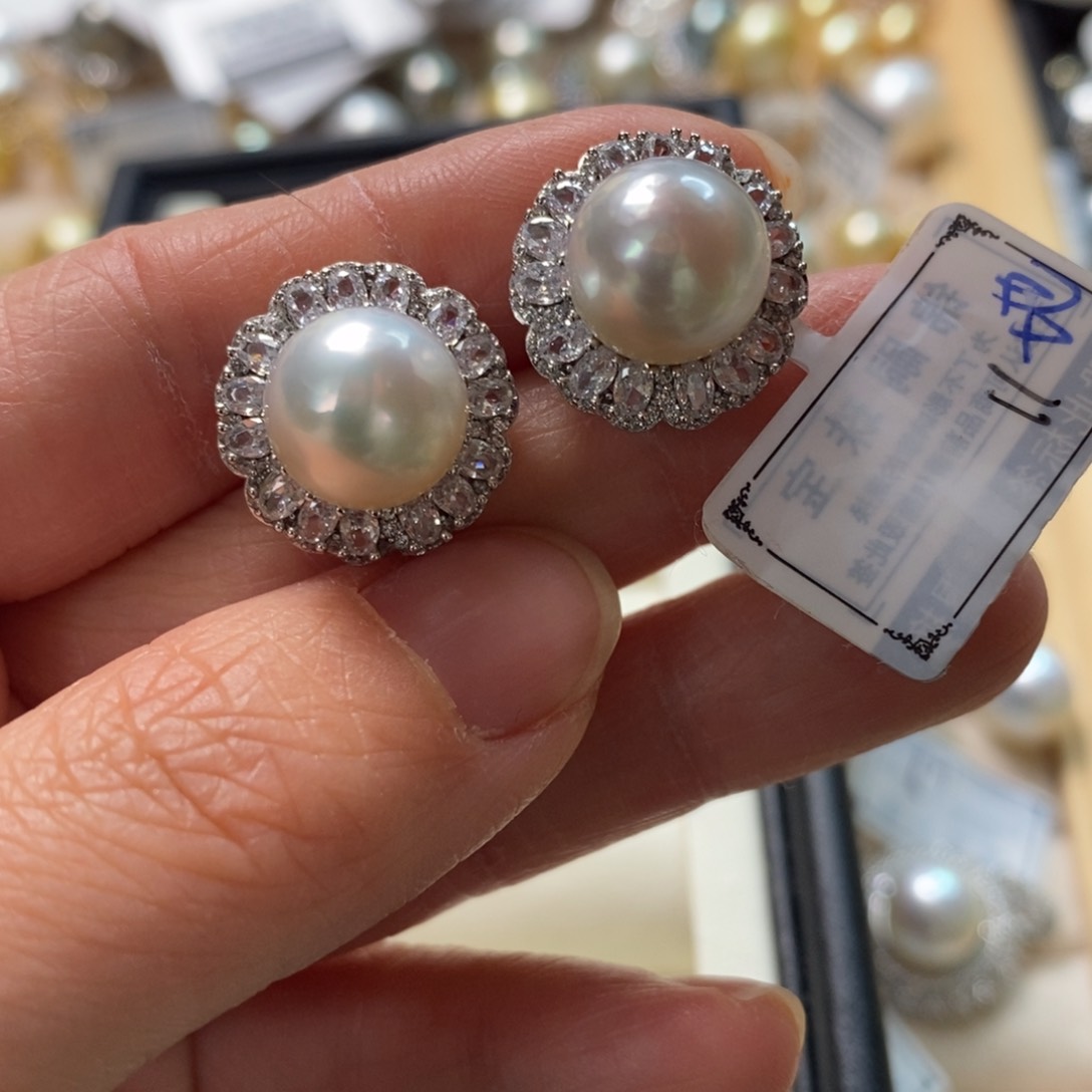 海水珍珠耳饰银S925镶嵌