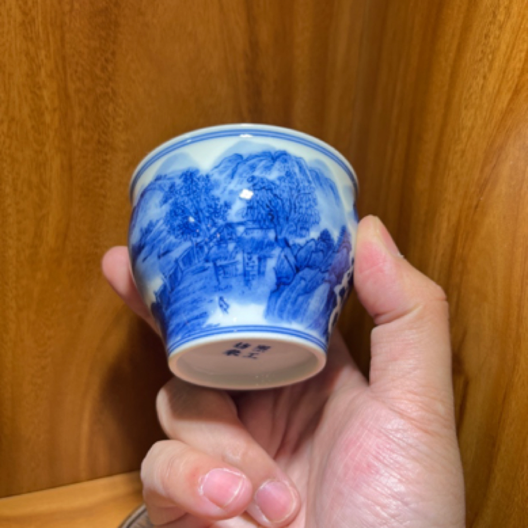 熙工坊 陶瓷手绘主人杯 青花山水全手工 景德镇高温瓷