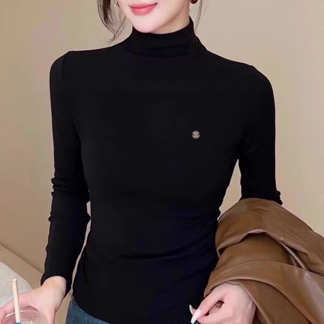 半高领长袖T恤黑色贴身打底上衣轻职风极简风轻熟风