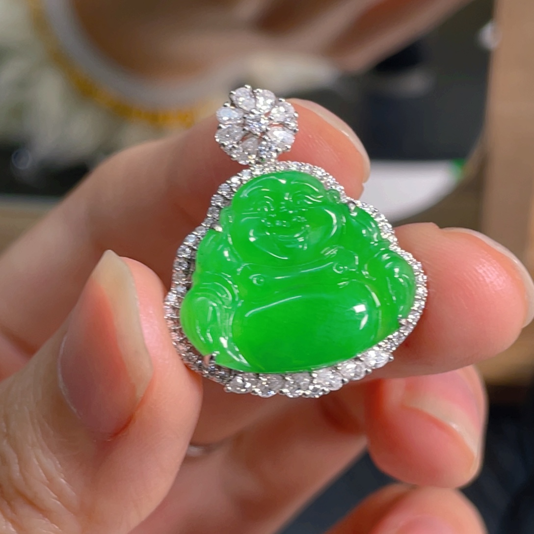 源***花翡翠18K金镶嵌吊坠(不含链)