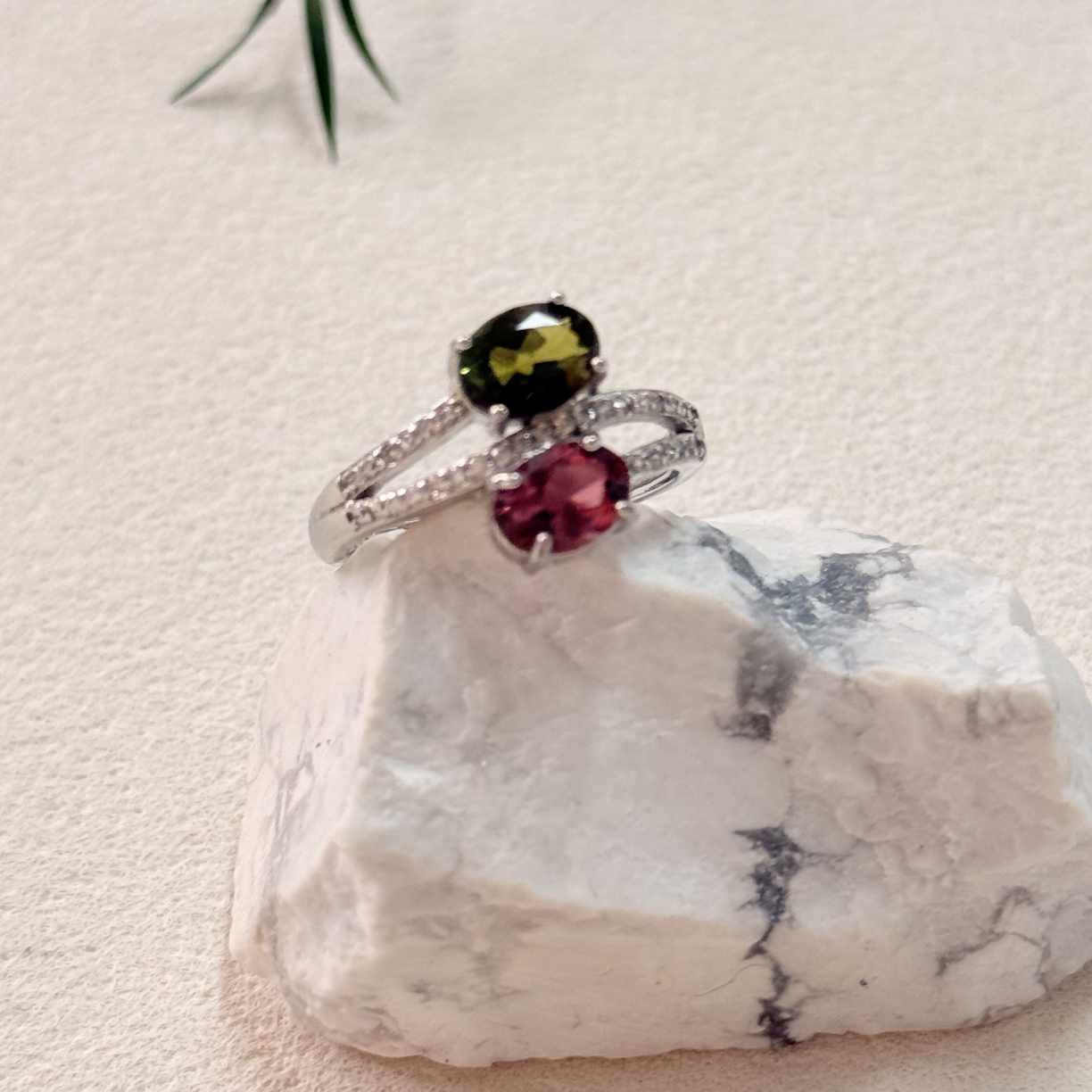 【六六中古】孤品精美s925碧玺开口戒指ty2877