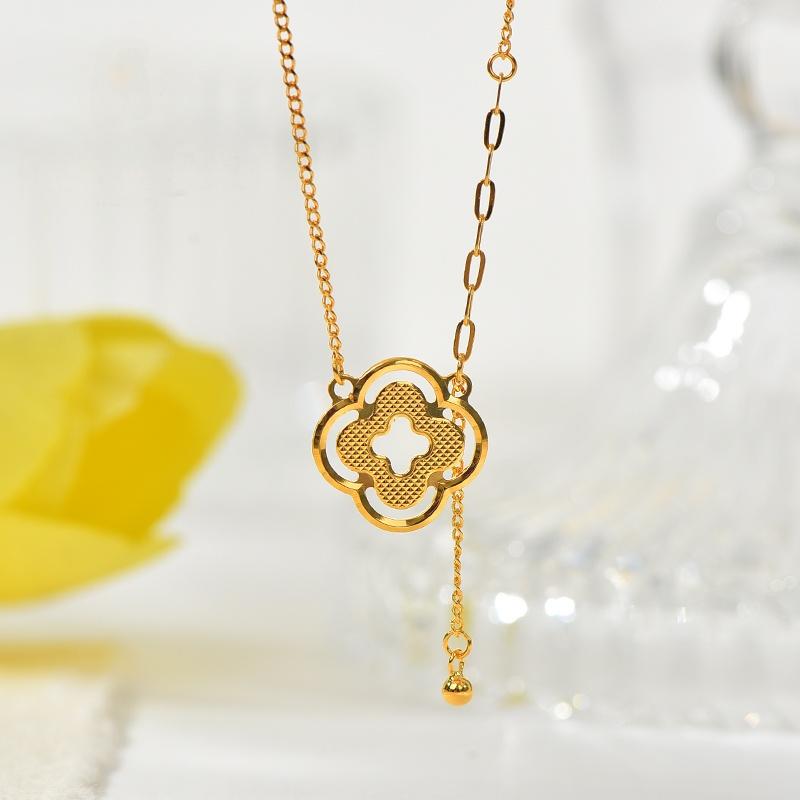 坠链均足银  足银套链 足银双层四叶草套链碎冰冰亮闪