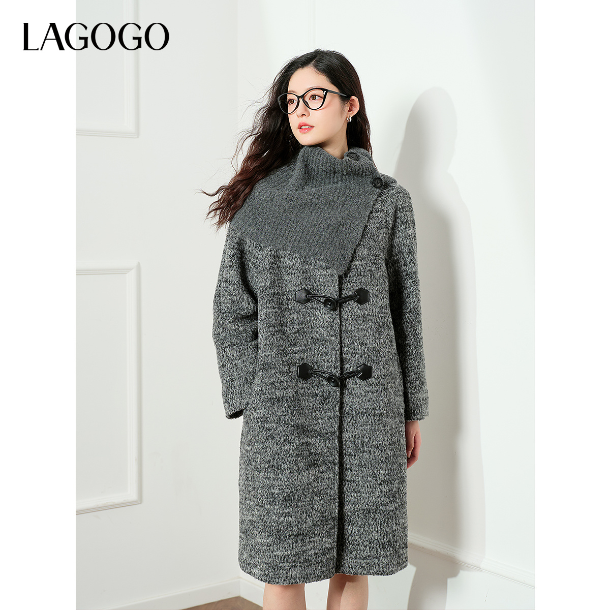 lagogo拉谷谷新款气质格雷灰百搭两件套毛呢女NCWW96XC43