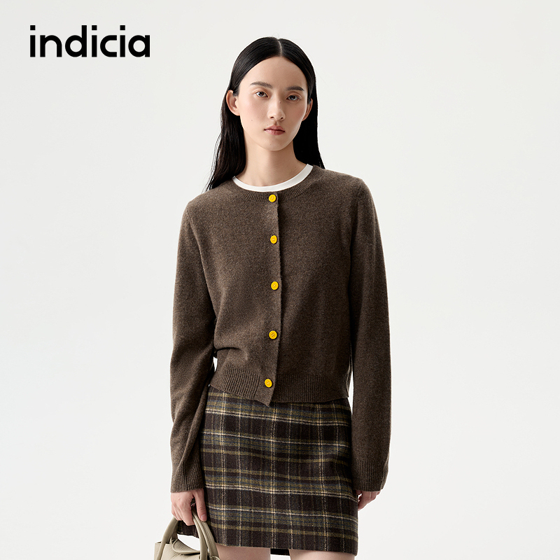 indicia标记25冬新款绵羊毛韩版宽松时尚纯色圆领开衫L2D5KS240