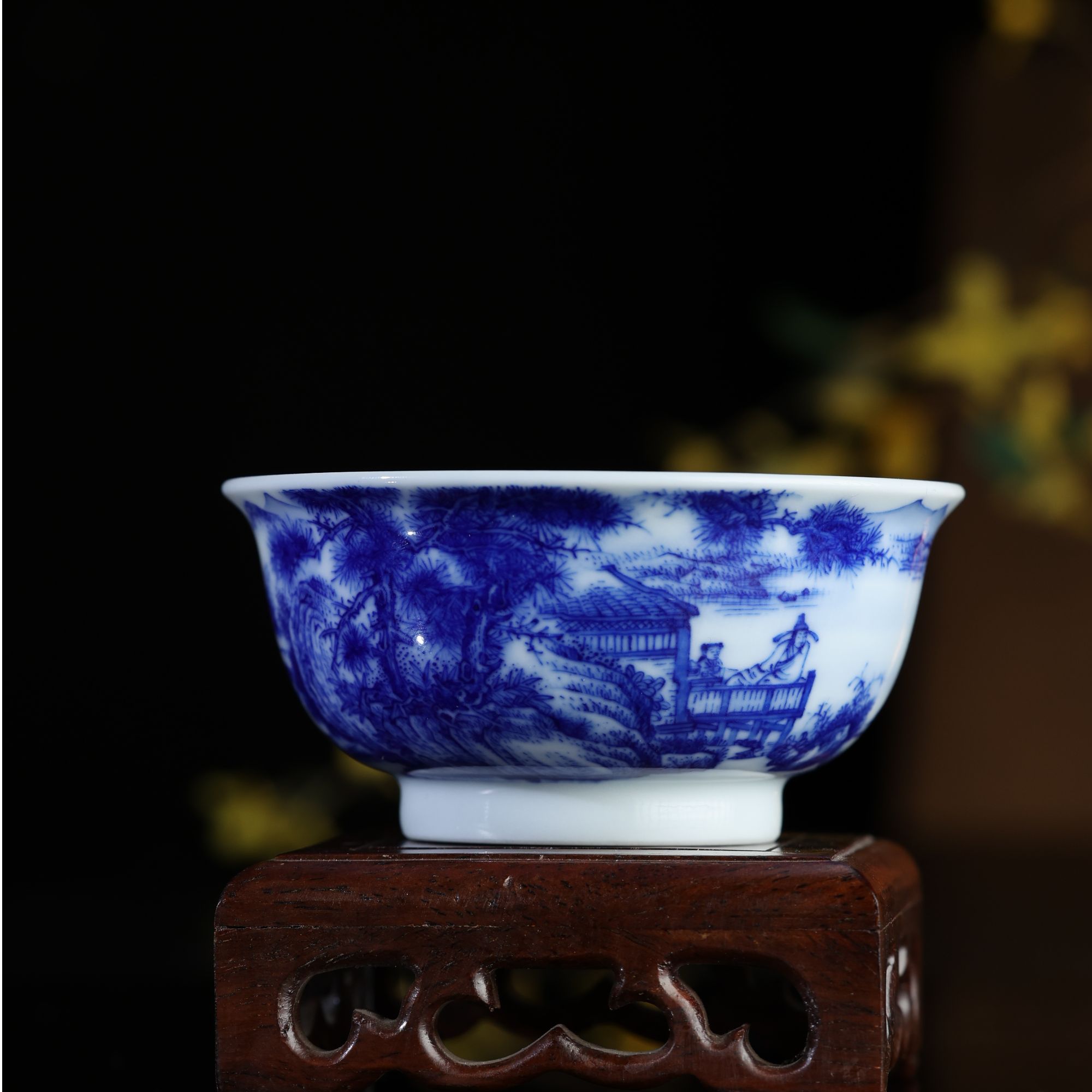 【春风祥玉】仿清山水矮炉式杯 主人杯 手绘 名窑 纯手工 复古 陶瓷