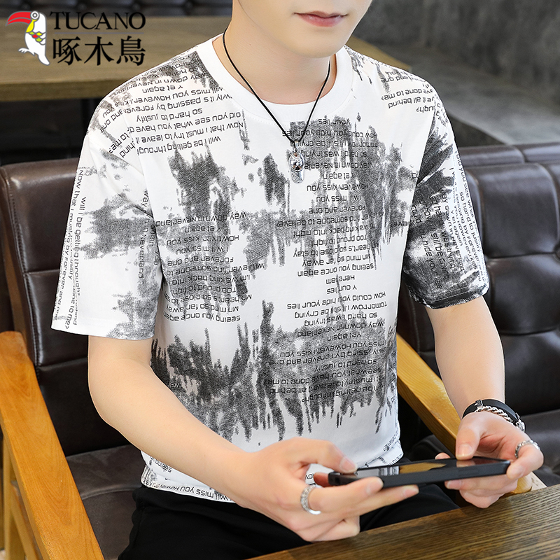 TUCANO/啄木鳥潮流印花短袖T恤男士夏季薄款宽松圆领半袖帅气上衣