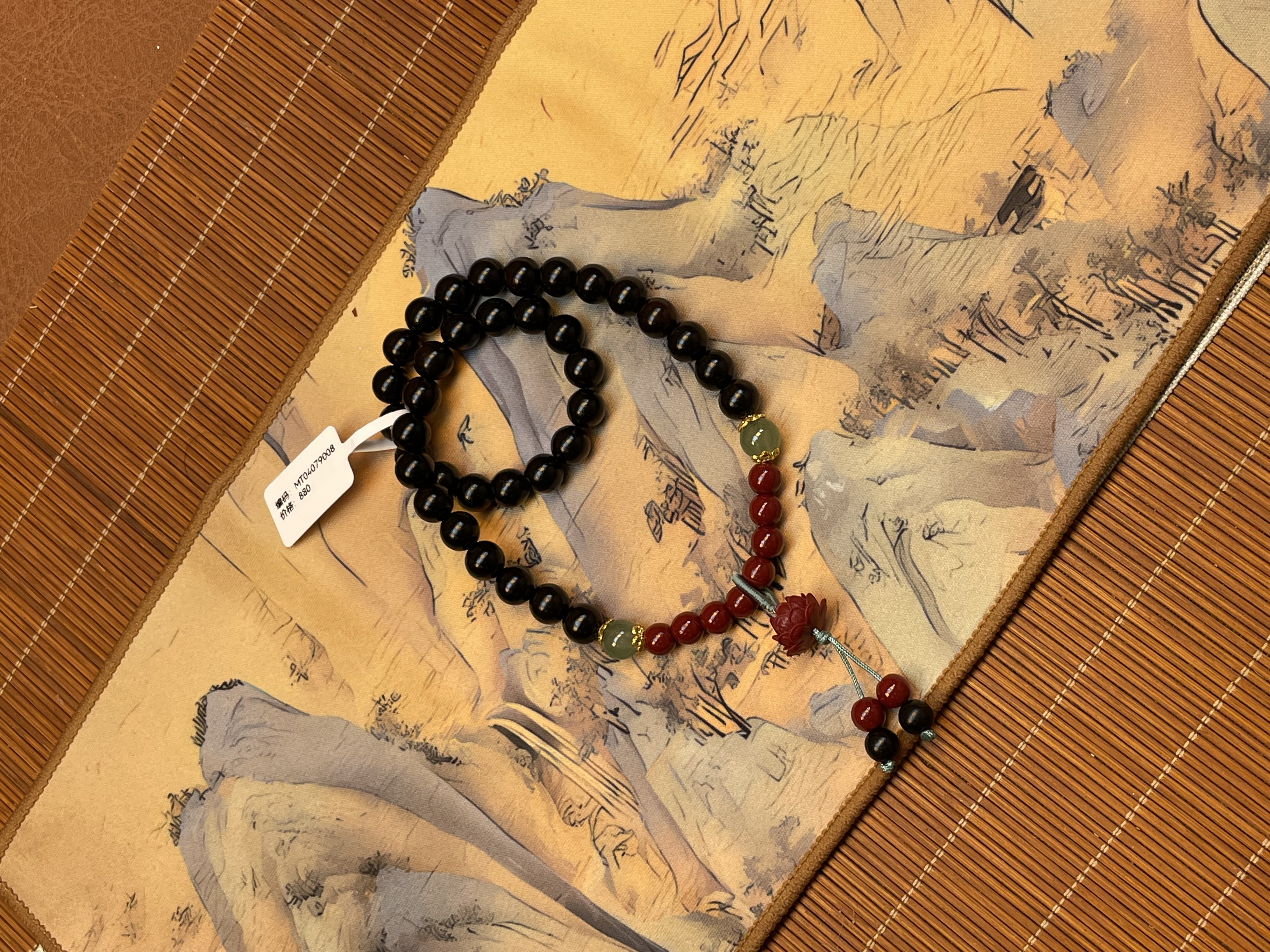 千禧文创DIY黑檀双圈手串莲花