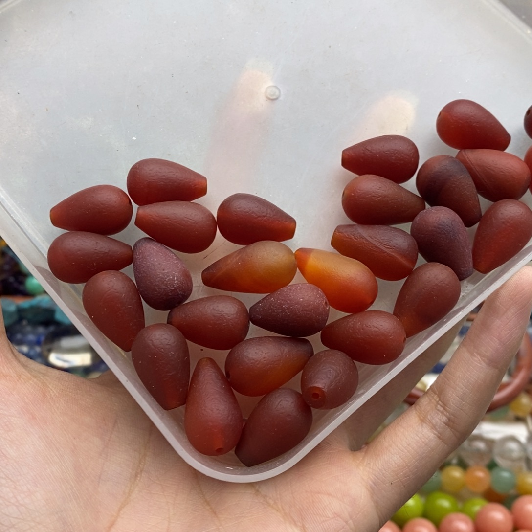 玛瑙/玉髓未镶嵌珠宝半成品两个装纯天然12×18mn橘皮玛瑙水滴