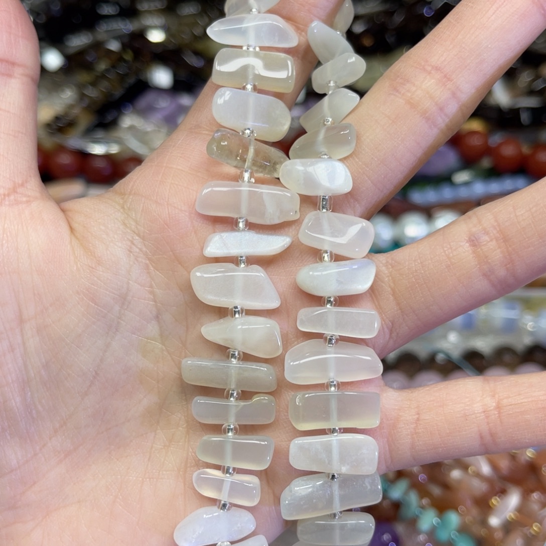 玛瑙/玉髓散珠天然白月光卡15.6长条38厘米