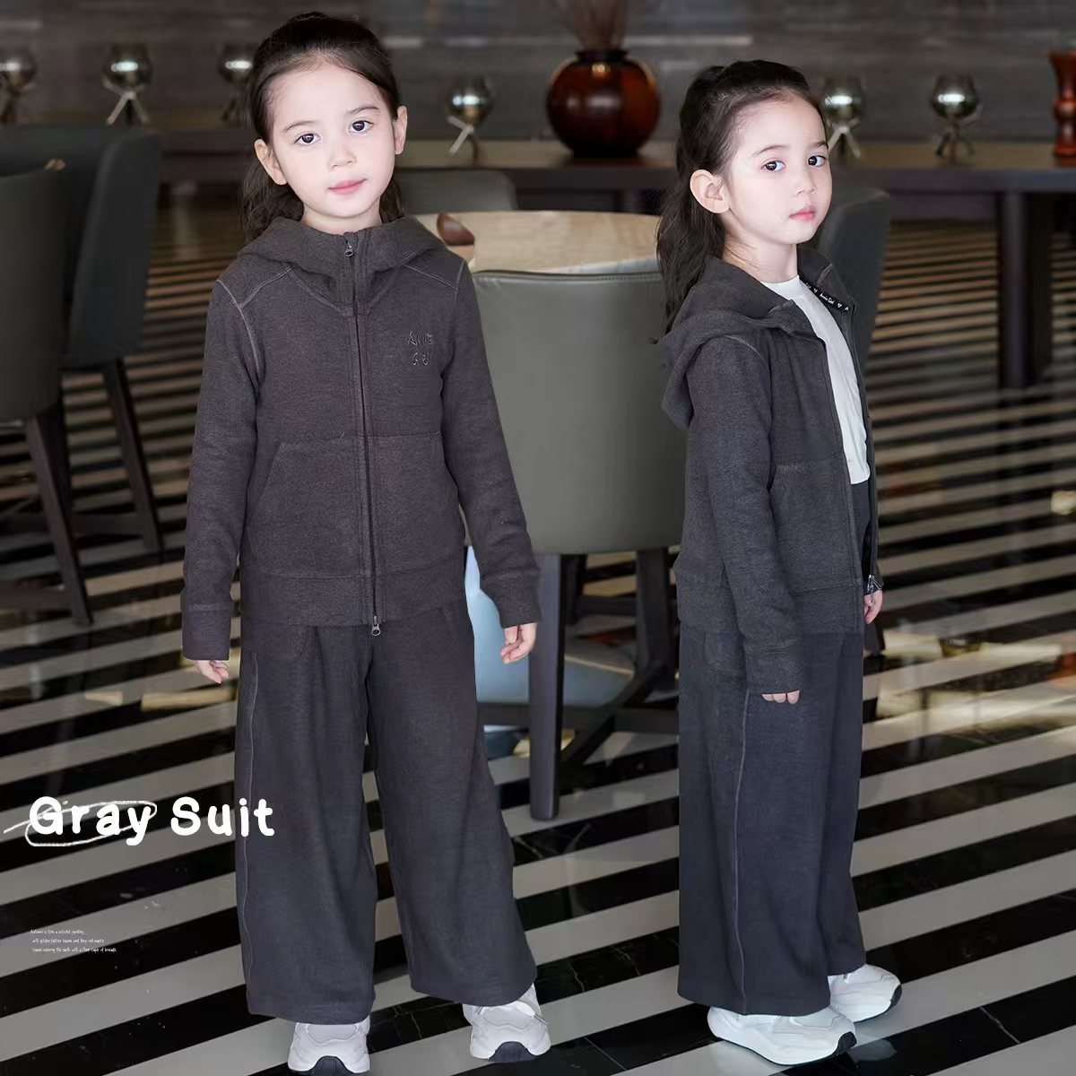 AnnieGirl秋季新款暖绒女童韩版连帽卫衣套装宝宝休闲2025秋款
