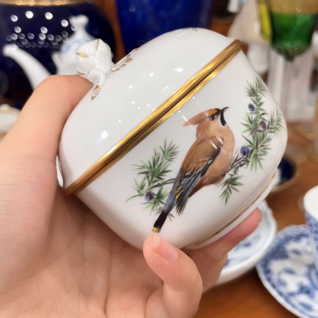 摆件中古一等鸟绘糖罐
