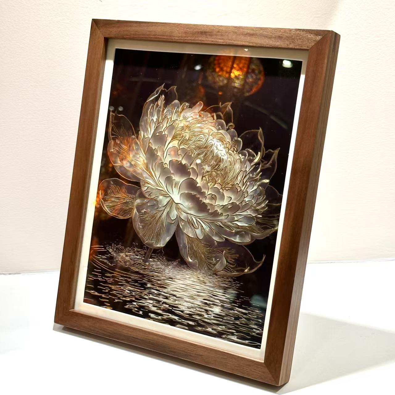 【摩登良品】黄铜榫卯工艺手工铜雕画光影睡莲现代轻奢简约玄关装饰