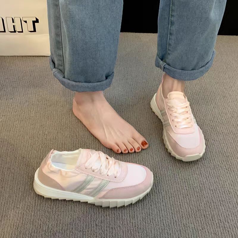 1783粉色厚底银色德训鞋女鞋子春季新款透气运动鞋薄款阿甘鞋
