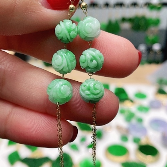 翡翠耳饰18K金镶嵌耳饰