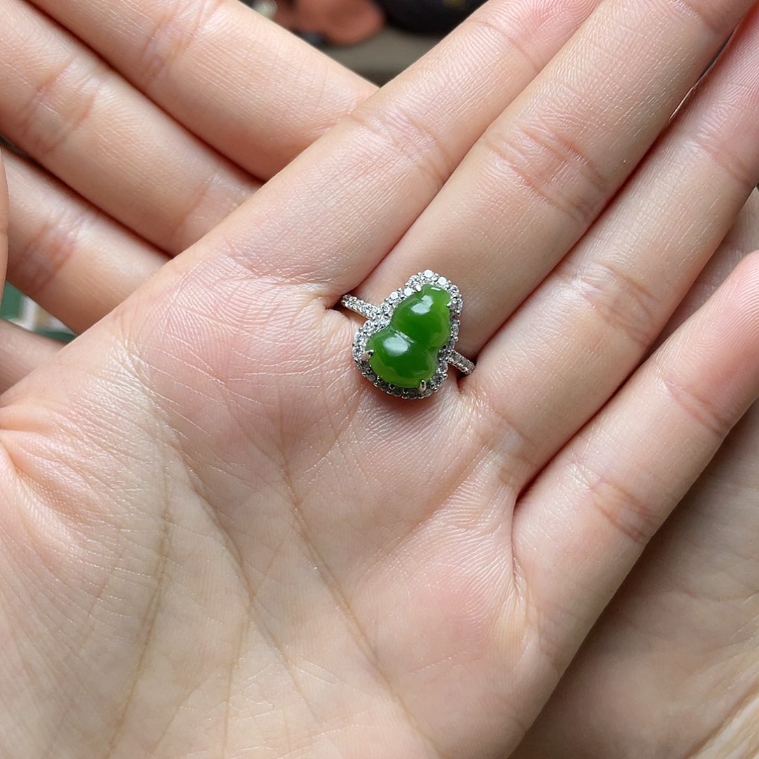 和田玉（碧玉）银S925镶嵌吊坠(赠链)戒指