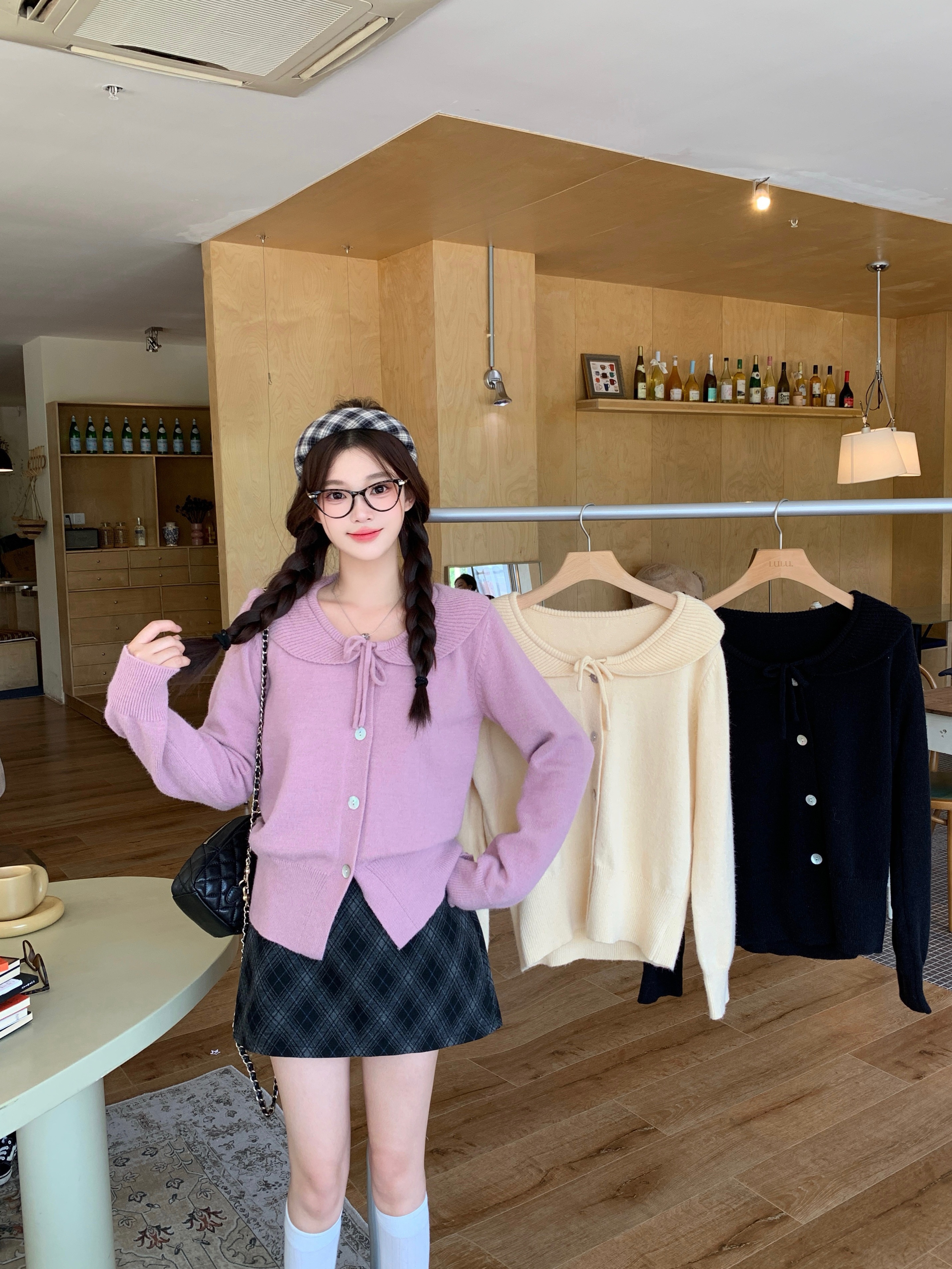 2025秋冬胖mm大码洋气减龄娃娃领系带毛衣设计感百搭针织68697