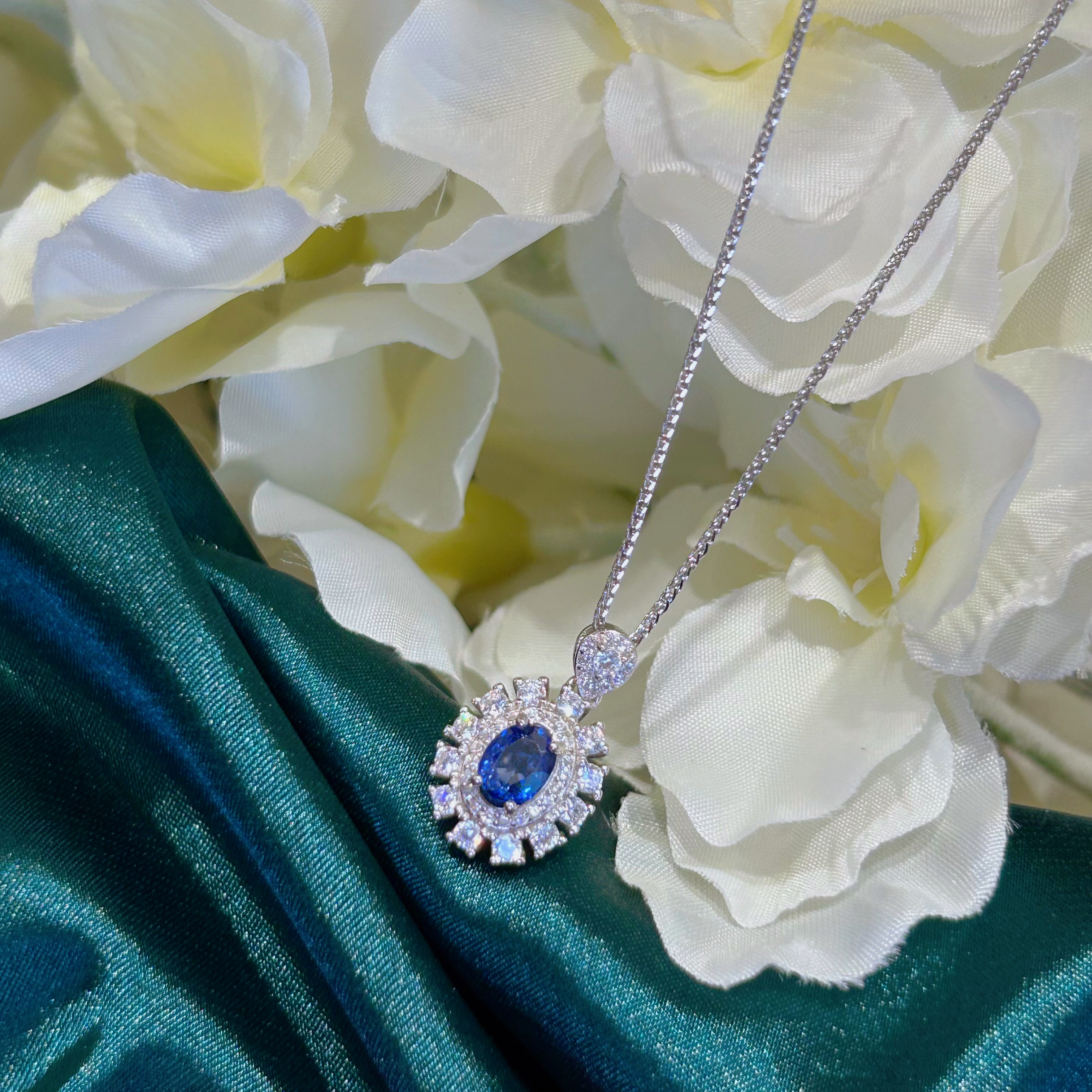 S925银蓝宝石吊坠含链-LBS136