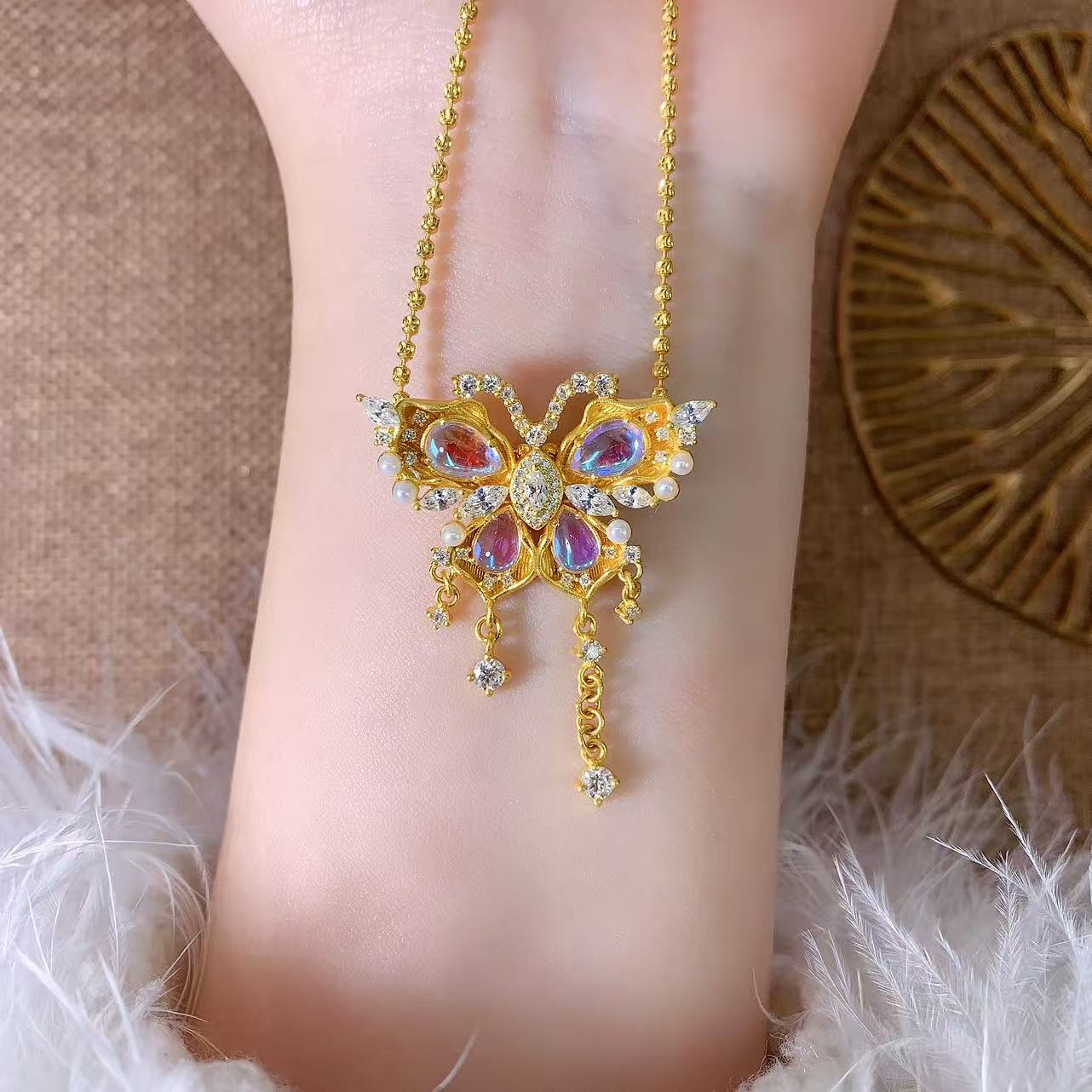 【伟新源】足金999 镶嵌 月光宝石蝴蝶吊坠9.46克（附加699）不含链