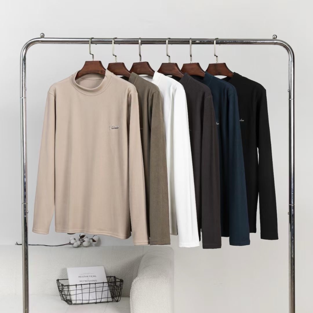 滨莉家【922】秋冬圆领德绒保暖纯色男士长袖T恤