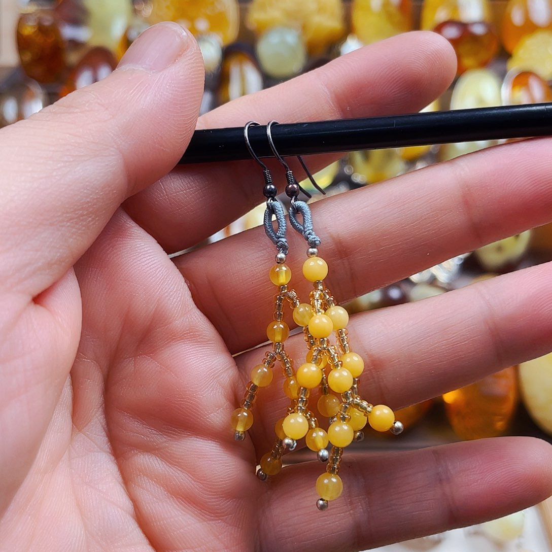 琥珀银S925镶嵌戒指耳坠