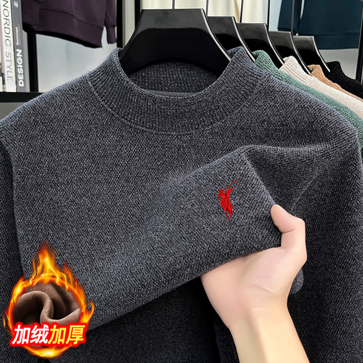 【超厚一体绒】冬季加绒加厚毛衣男打底毛衣半高领针织衫长袖宽松