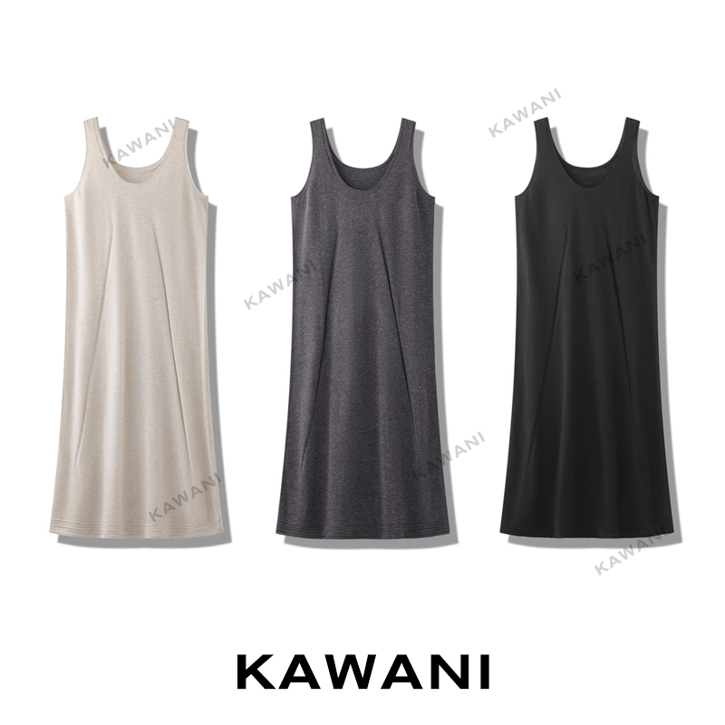 【KAWANI】亚麻莱赛尔混纺夏季特供时尚气质前片挑洞长款背心连衣裙