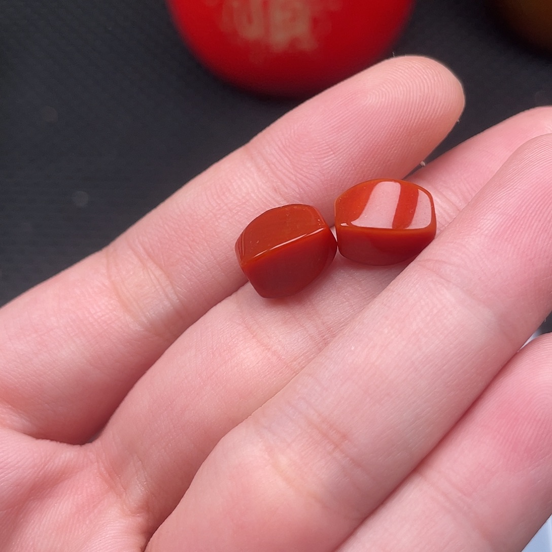 南红玛瑙未镶嵌8*12柿子红转运款桶珠一组2颗