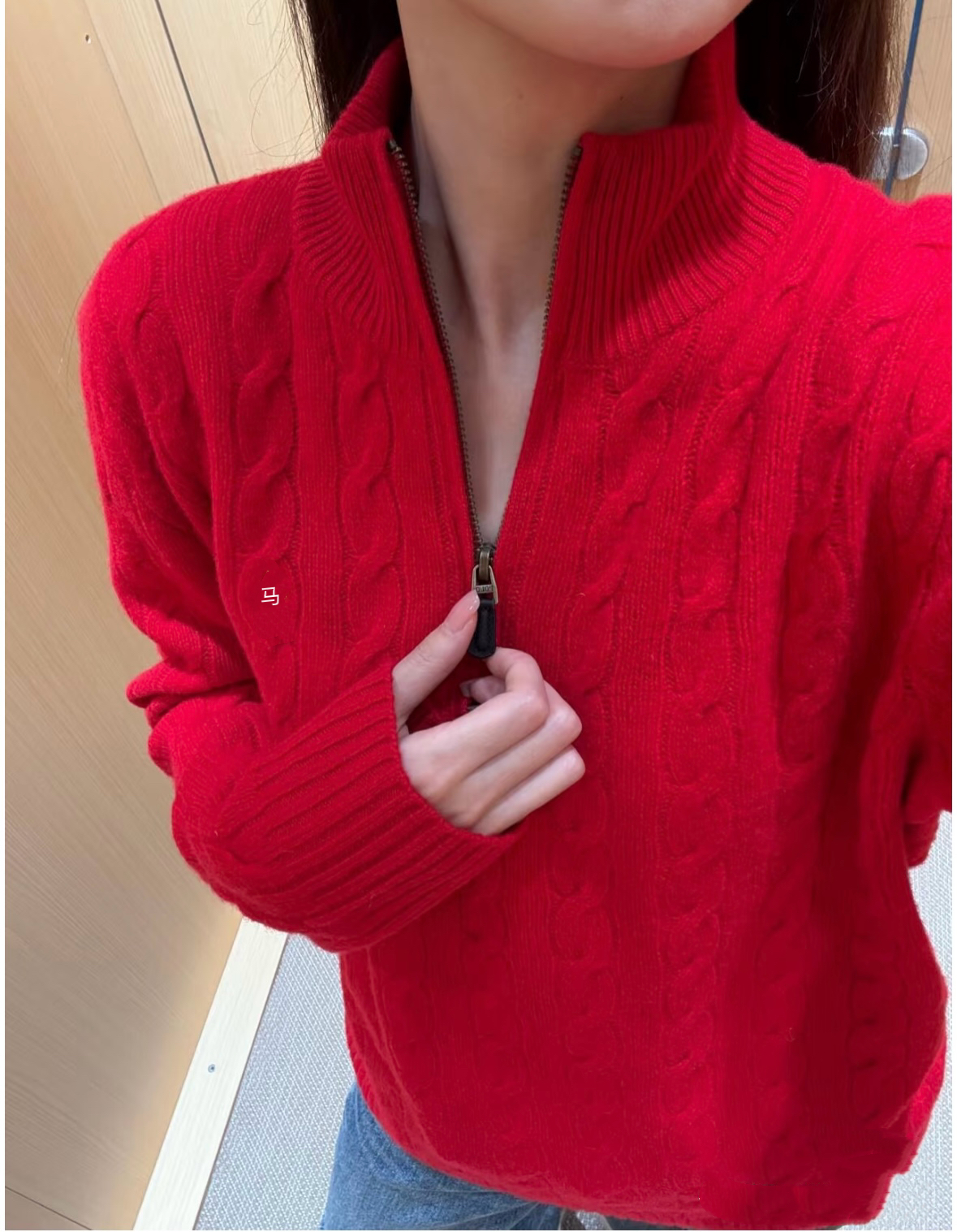 SANSIS 小马 老钱风红色半拉链毛衣 90羊毛10羊绒