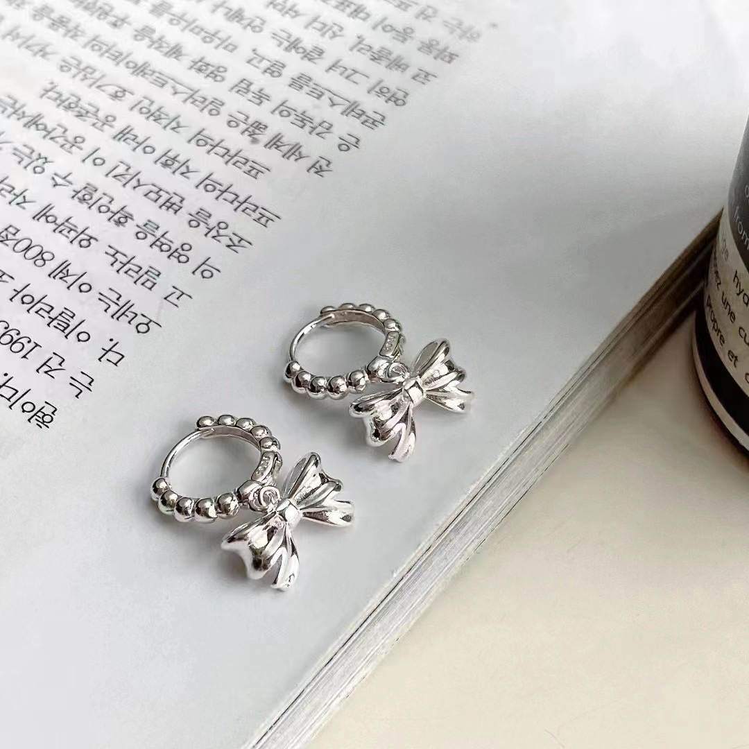 925银耳饰 925银 日韩厂精致时尚百搭立体蝴蝶结银耳饰