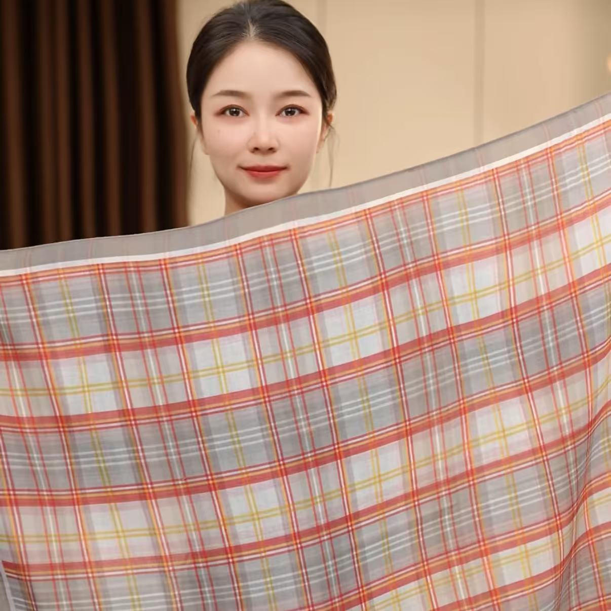 【红杉格子】85*85双面复古丝毛混纺精卷边新款长方巾围巾