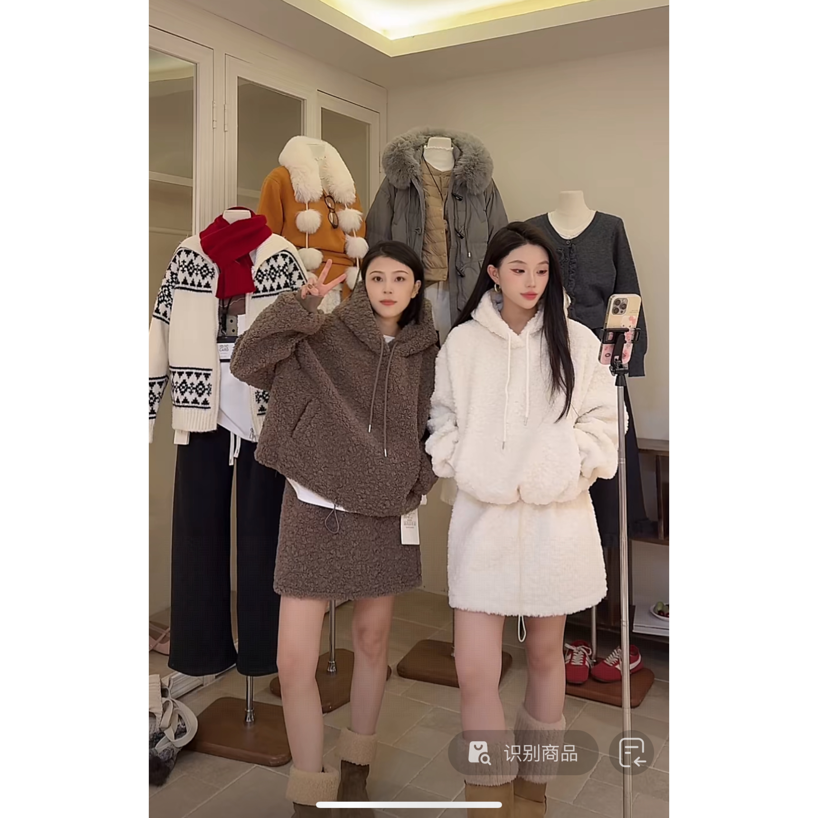 LEMON（9LMX923#）软糯糯 韩系咩羔毛加厚连帽卫衣+短裙套装11-15