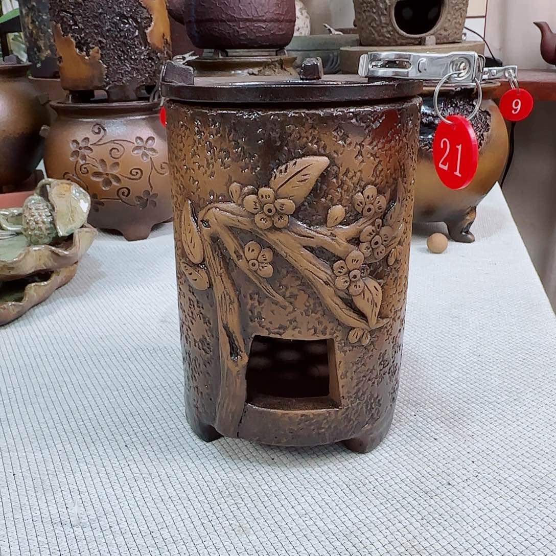 紫砂一段花贴花圆柱