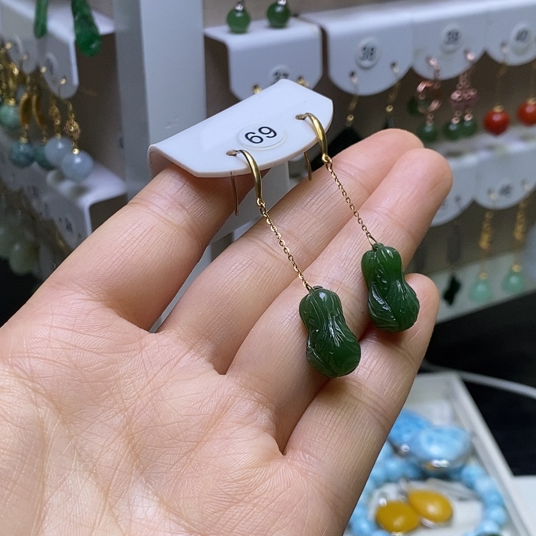 和田玉银S925镶嵌耳饰