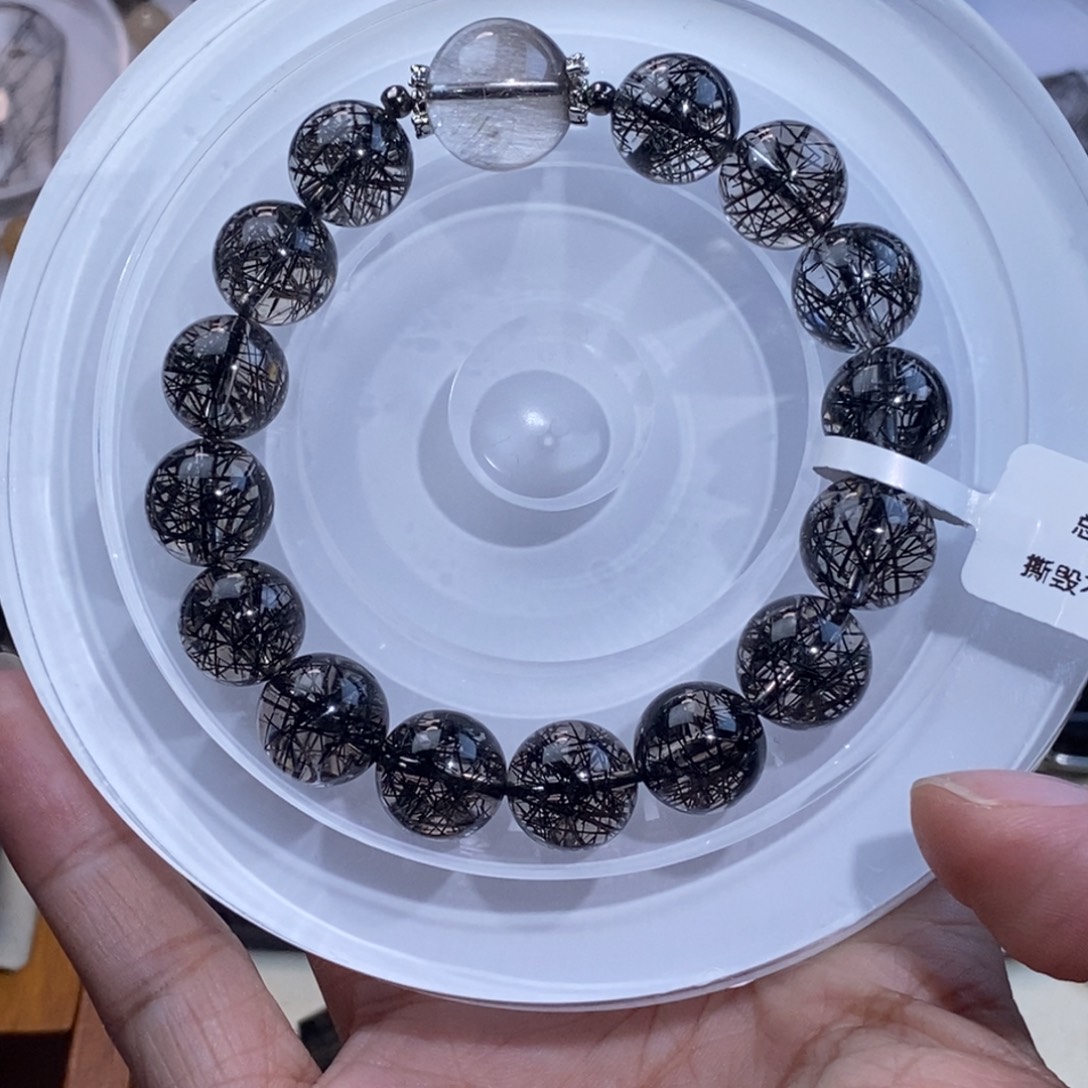 手链未镶嵌水晶12mm蕾丝黑发晶全净体