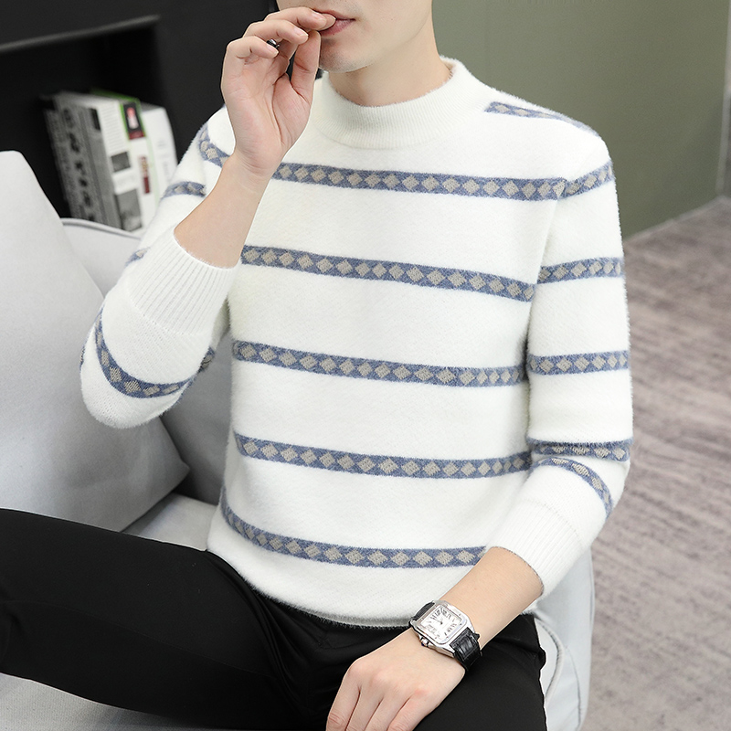 厚款男士半高领毛衣冬季针织衫修身休闲加厚